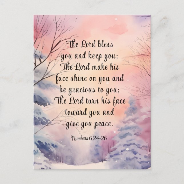 6 Lord Bless You Bible Verse Winter Scene Vykort (Framsida)