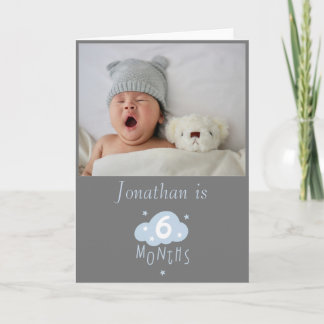 6 månaders grått baby-foto med moln och stjärnor kort