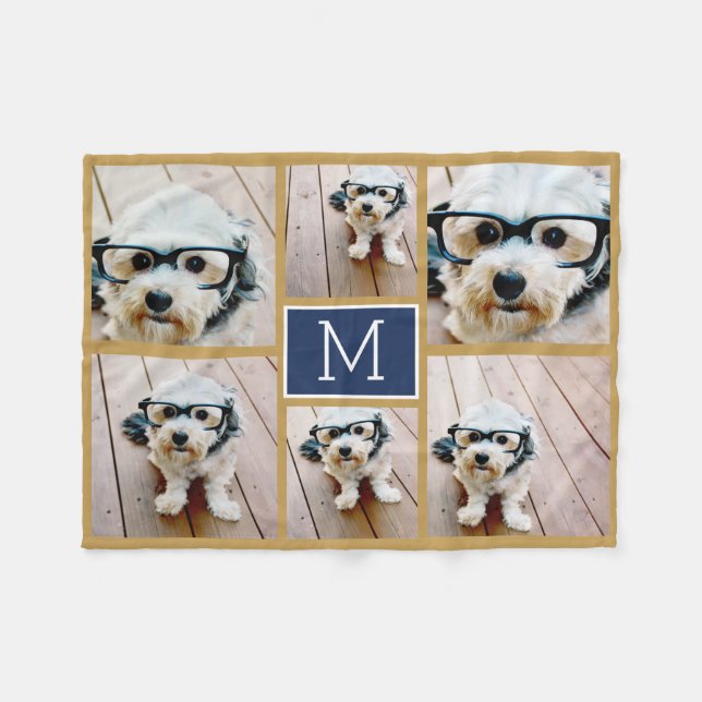 6 Minimalistisk fotokollage Lägg till din monogram Fleecefilt (Framsidan (Horisontell))