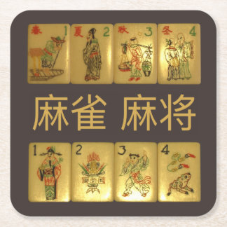 6 pappra underlägg - 麻雀麻将blommor & säsonger papper kvadrat