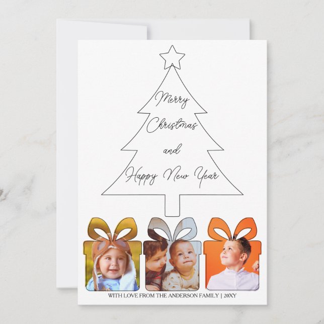 6 Photo Black & White - unikt Modern Merry Jul Julkort (Framsida)