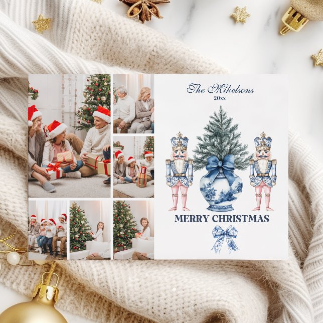 6 Photo Blue Chinoiserie Nutcracker Christmas Julkort (Skapare uppladdad)