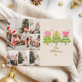 6 Photo Bright Ribbon Trees Holiday Family Julkort