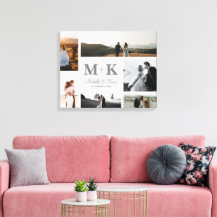 6 Photo Bröllop Collage Newlyweds Keepsaké Canvastryck