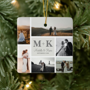 6 Photo Bröllop Collage Newlyweds Keepsaké Julgransprydnad Keramik