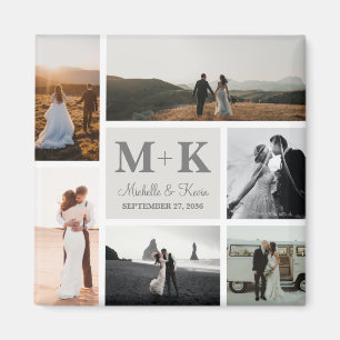 6 Photo Bröllop Collage Newlyweds Keepsaké Magnet