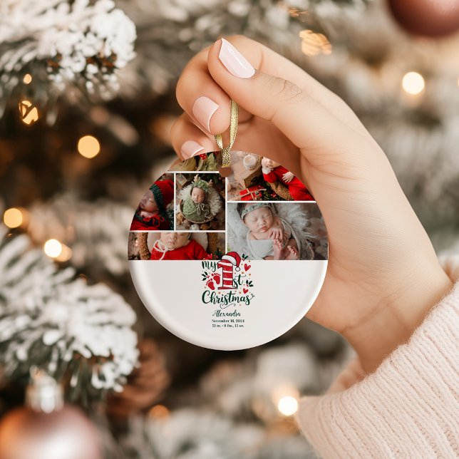 6 Photo Candy Cane Baby 1st Christmas Julgransprydnad Keramik (Skapare uppladdad)