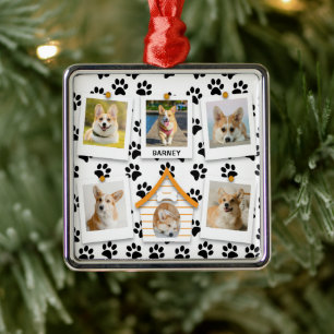 6 Photo Collage Add Namn Hund House Tass avtryck Julgransprydnad Metall
