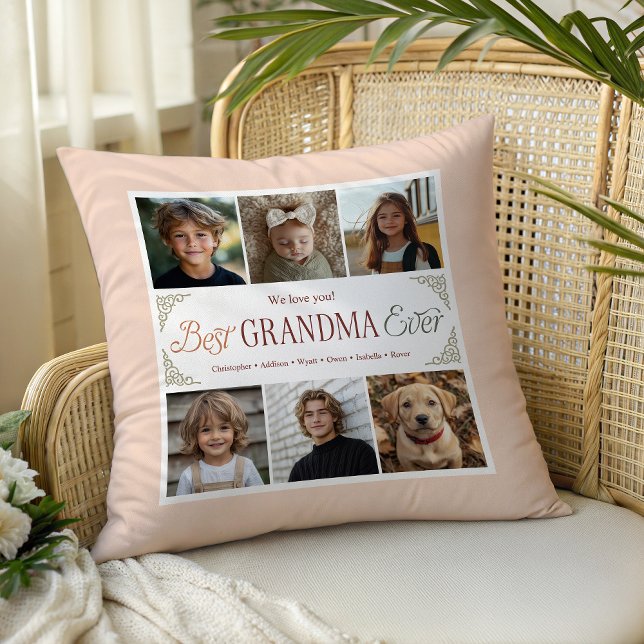 6 Photo Collage Best Grandma nånsin Kudde (Skapare uppladdad)