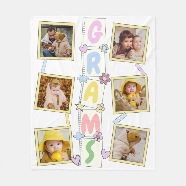 6 Photo Collage Cute Baby Rosa Blue Granny Fleecefilt (Framsidan)