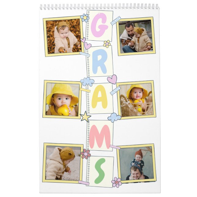 6 Photo Collage Cute Baby Rosa Blue Granny Kalender (Omslag)