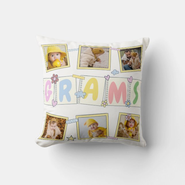 6 Photo Collage Cute Baby Rosa Blue Granny Kudde (Framsida)