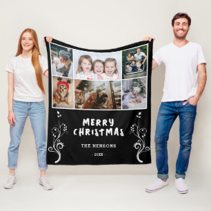 6 Photo Collage Foliage Black-julfamiljen Fleecefilt