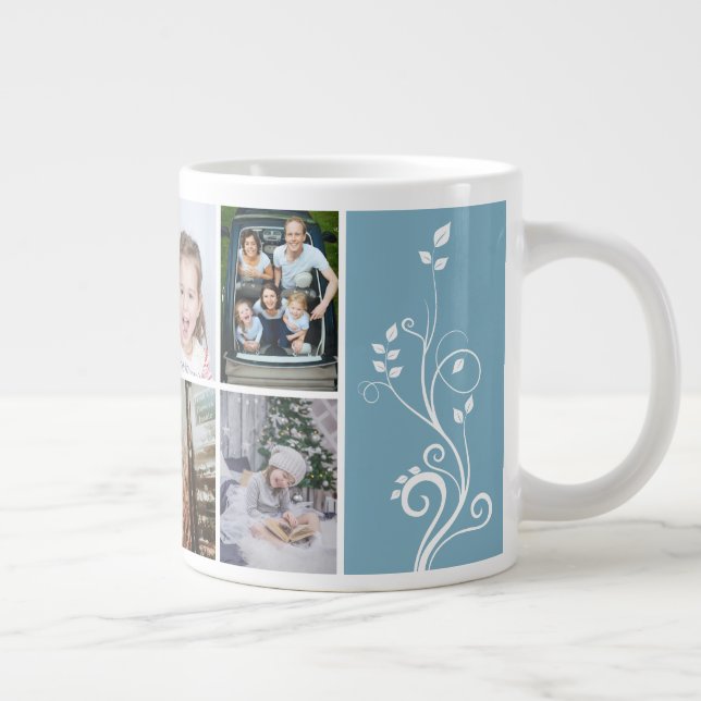 6 Photo Collage Foliage Blue Christmas Family Jumbo Mugg (Höger)