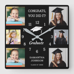 6 Photo Collage Grattiss Grad 2025 Black Fyrkantig Klocka