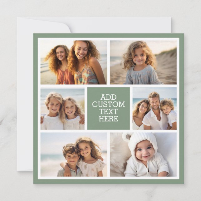6 Photo Collage Horizontal and Square Photos green Anteckningskort (Framsida)