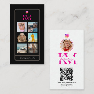 6 Photo Collage Influencer Feed Pink Monogram Visitkort
