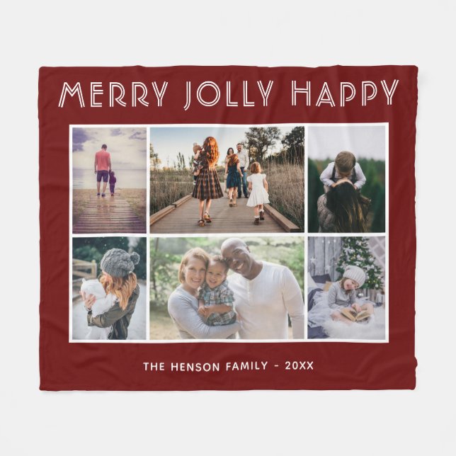 6 Photo Collage Merry Jolly Lycklig jul Fleecefilt (Framsidan (Horisontell))