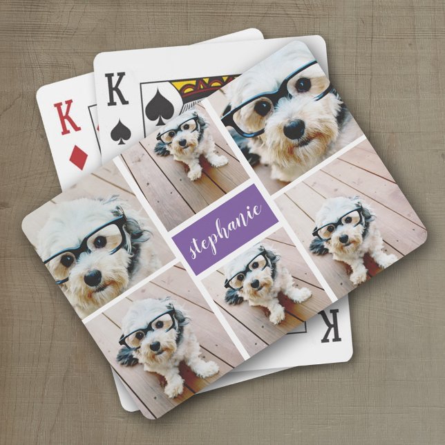 6 Photo Collage Namn-minimalist - kan redigera fär Casinokort (Personalized playing cards with photos and custom text)