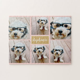 6 Photo Collage Namn-minimalist - kan redigera fär Pussel