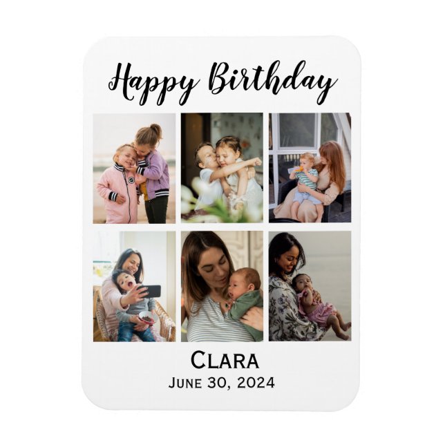 6 Photo Collage Personlig Script Birthday Magnet (Vertikal)
