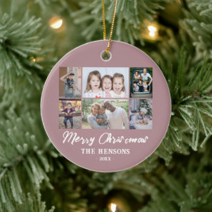 6 Photo Collage Rosa God jul Family Julgransprydnad Keramik