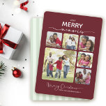 6 Photo Collage Simple Merry Memories Jul Julkort<br><div class="desc">Julkortet har en enkel samling familjefotor på en röd mörk. Överst visas frasen "MERRY-minnen" på en framträdande plats,  där ett fet,  festivt teckensnitt blandas med ett skript för elegant. Kortet ger plats för sex familjefotografier,  ett större och fem mindre fyrkantiga foton.</div>