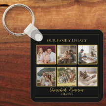 6 Photo Collage Square Black Gold Keychain