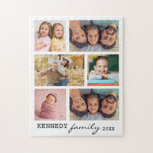 6 Photo Collage Template Family Namn White Pussel