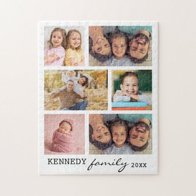 6 Photo Collage Template Family Namn White Pussel (Vertikal)