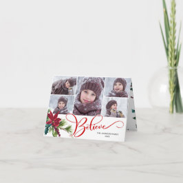 6 Photo Elegant Poinsettia jul BELIEVE Helgkort
