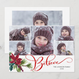 6 Photo Elegant Poinsettia jul BELIEVE Julkort