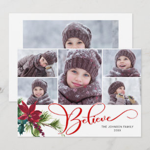 6 Photo Elegant Poinsettia jul BELIEVE Julkort