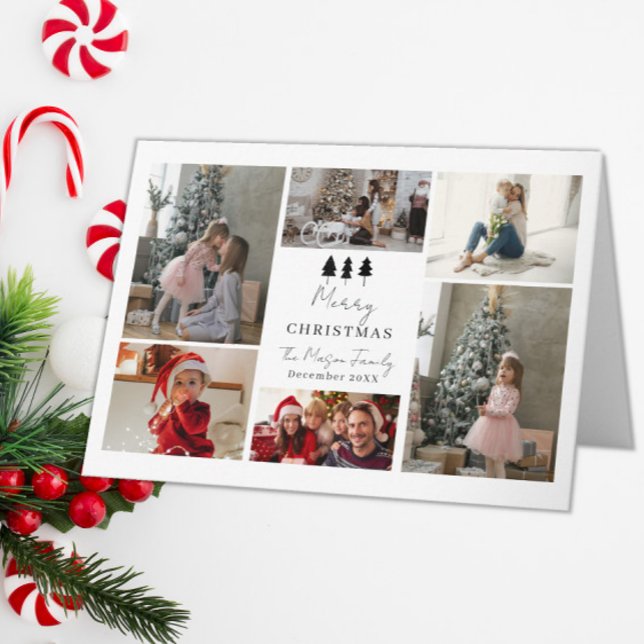 6 Photo Family Christmas Card Trees Design Tack Kort (Skapare uppladdad)