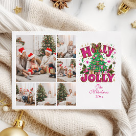 6 Photo Glitter Leopard Bow Holly Jolly Julkort