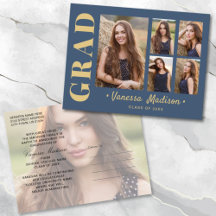 6 Photo Grad Collage Modern Script Blue och Guld