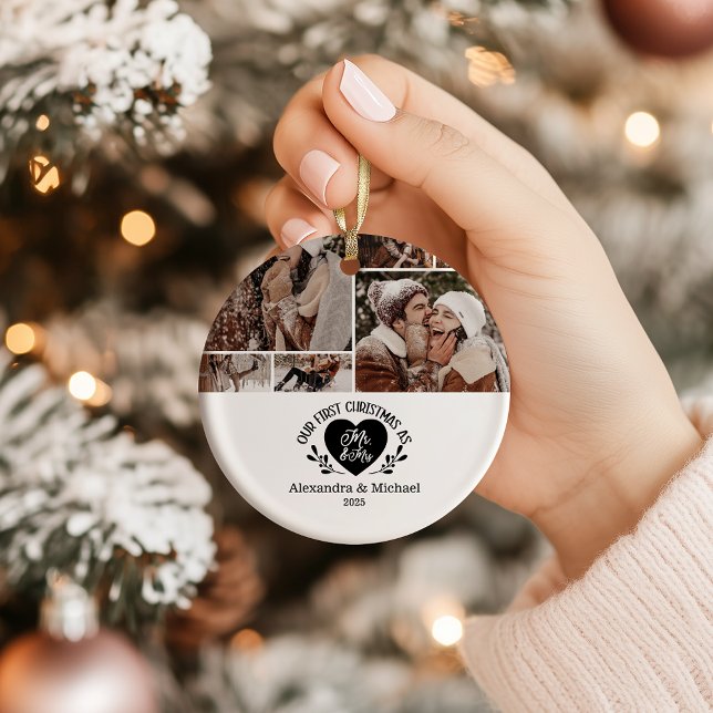 6 Photo Heart First Christmas as Mr & Mrs Julgransprydnad Keramik (Skapare uppladdad)