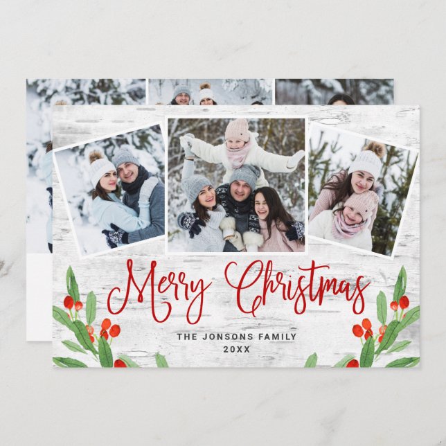 6 PHOTO-jul Rustic Birch Bark Hälsning Julkort (Fram/baksida)