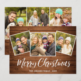 6 PHOTO-jul Rustic Brown Wood Hälsning Julkort