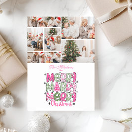 6 Photo Pink Green Merry Christmas Holiday Julkort