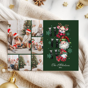 6 Photo Retro Gingham Santa & Friends God Jul Julkort