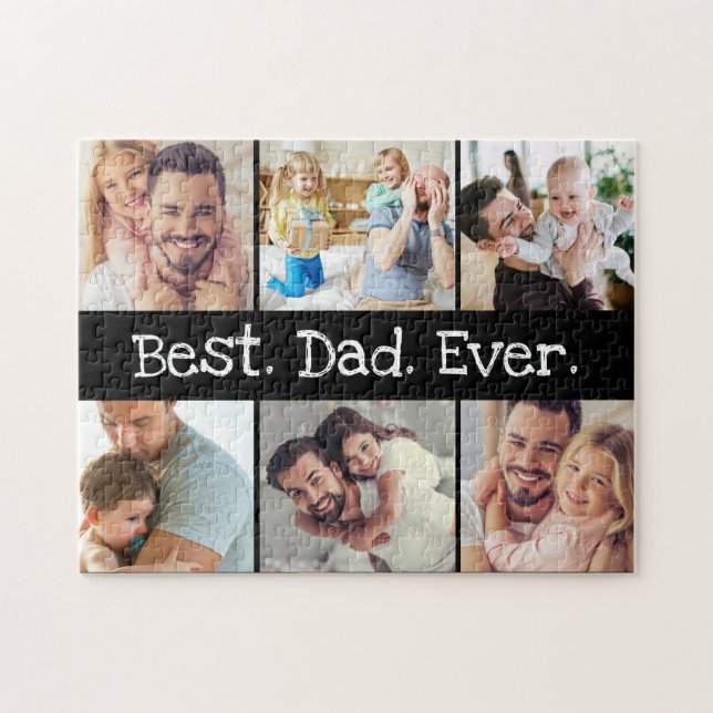 6 Photo Roligt Best Pappa någonsin Collage Black a Pussel (Horisontell)