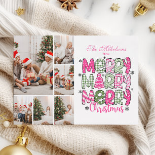 6 Photo Rosa Grönt God jul Helgdag Julkort