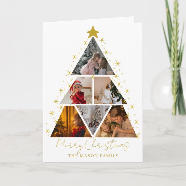 6 Photo Tree Shape Christmas Card Kort (Framsida)