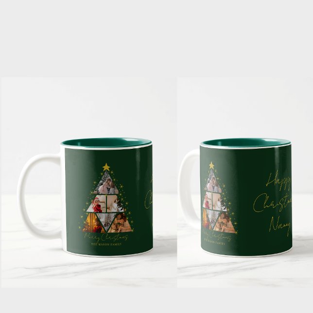 6 Photo Tree Shape Christmas gift grandparent  Två-Tonad Mugg (Skapare uppladdad)
