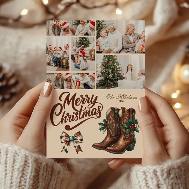 6 Photo Western Bow & Boots Christmas Julkort (Skapare uppladdad)