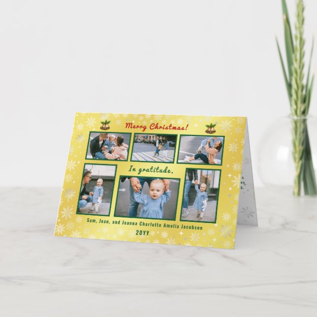 6 Photos Collage Cute Elegant Golden Personlig Helgkort (Framsida)