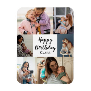 6 Photos Collage Personlig Script Birthday Magnet