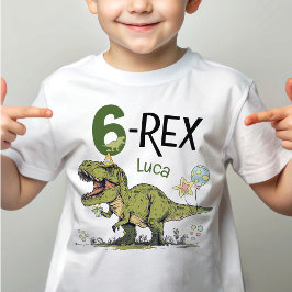 6-Rex Cute Dinosaur Theme 6th Birthday Party Name  T Shirt