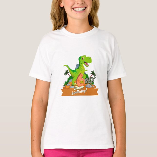 6 Rex Dinosaur Födelsedagsfest Baby T-Shirt (Framsida)